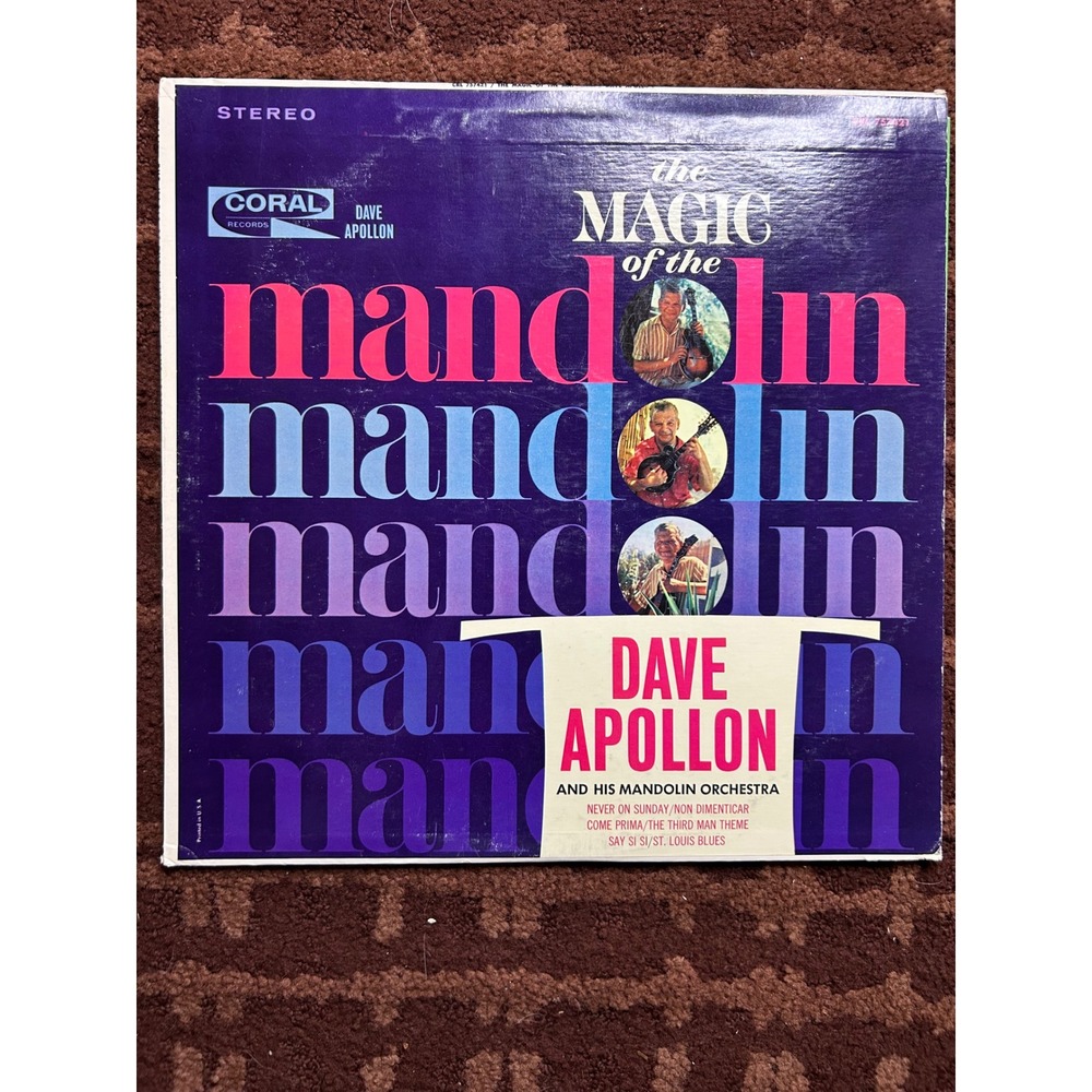 Dave Apollon The Magic of the Mandolin Coral Stereo Vinyl Record LP Autographed‎